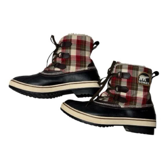 Sorel Women’s Tivoli Ankle Waterproof Red Plaid Lace Up Boots. Size 9.5. - Picture 2 of 12